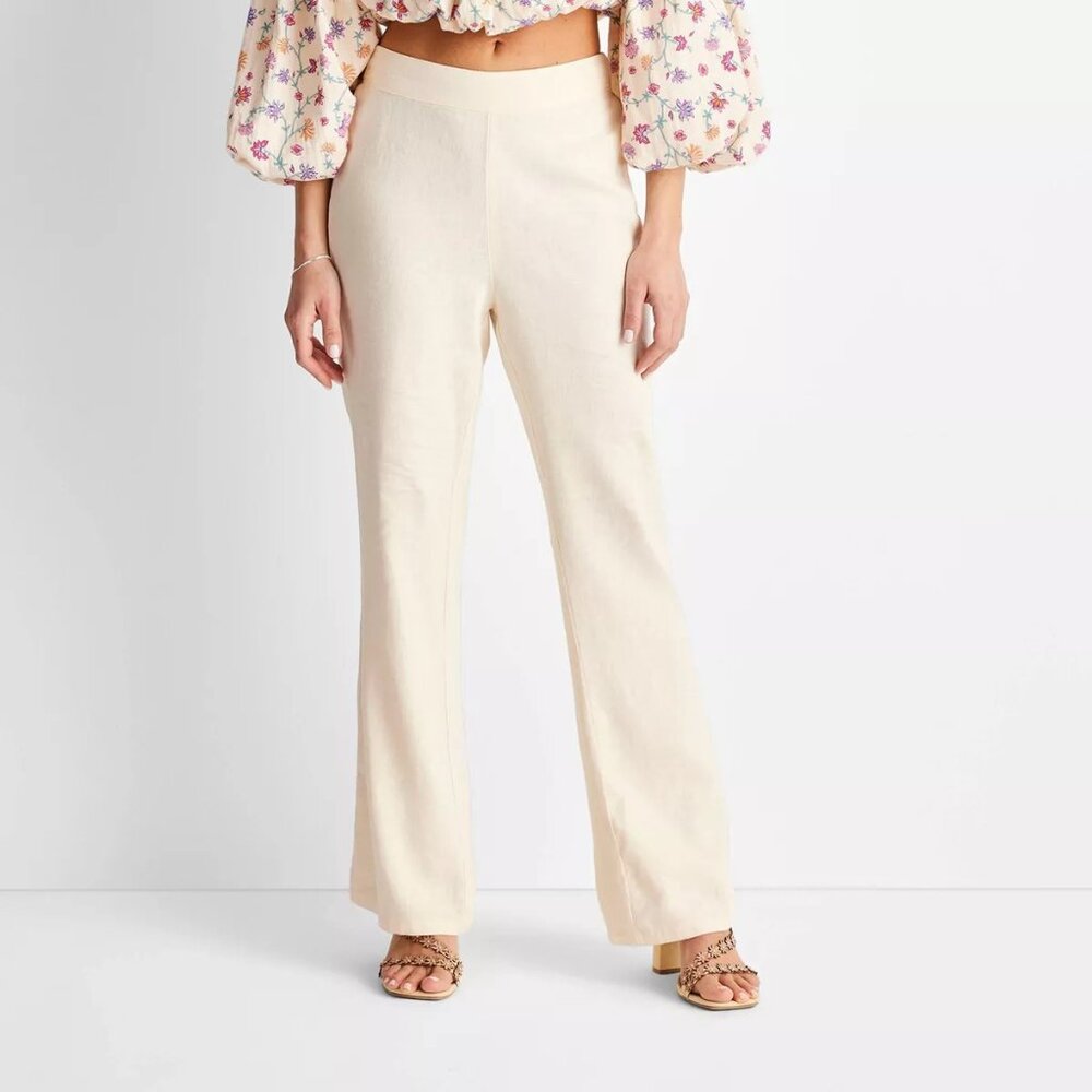 Women's High-Rise Linen Flare Pants Future Collective Jenny K. Lopez Cream XS
